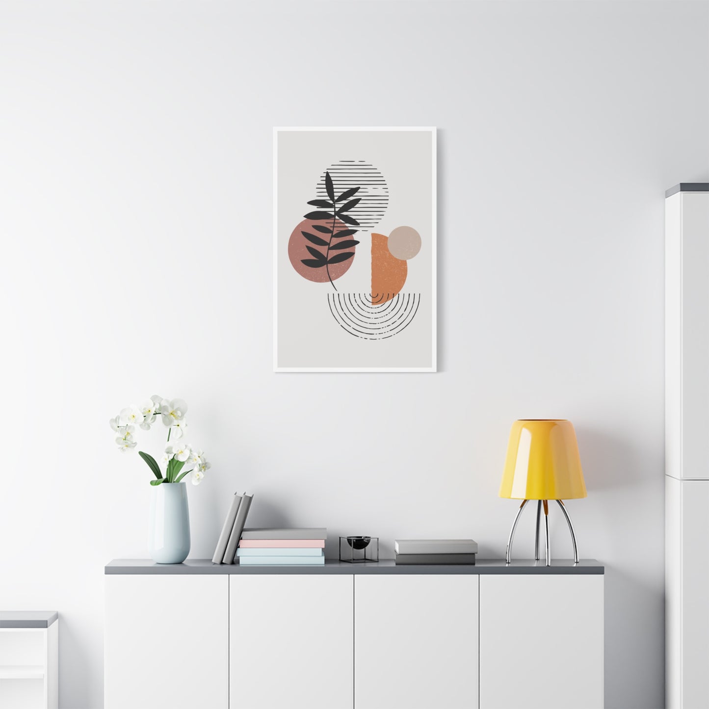 Orange Tone Flower Art Set 1.3 - Matte Canvas Decor with Minimalist Leaf Design