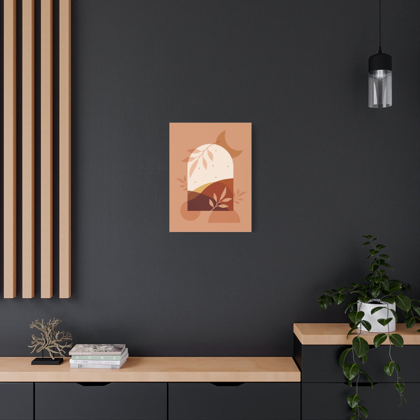 Abstract Terracotta Botanical Art Set 1.3 - Matte Canvas Decor with Minimalist Leaf Design