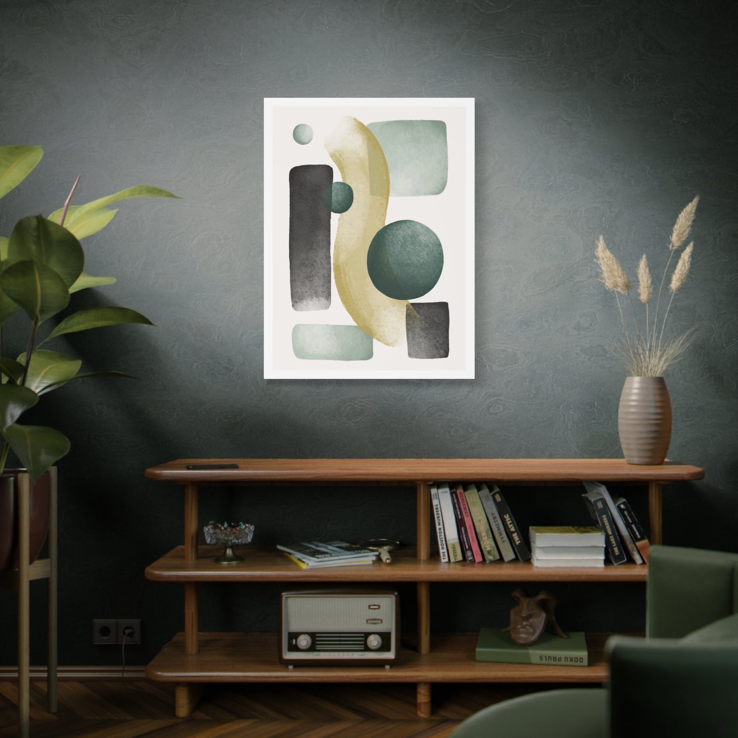 Army Green Art Set 1.2 - Matte Canvas Decor with Minimalist Leaf Design