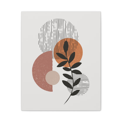 Orange Tone Flower Art Set 1.1 - Matte Canvas Decor with Minimalist Leaf Design