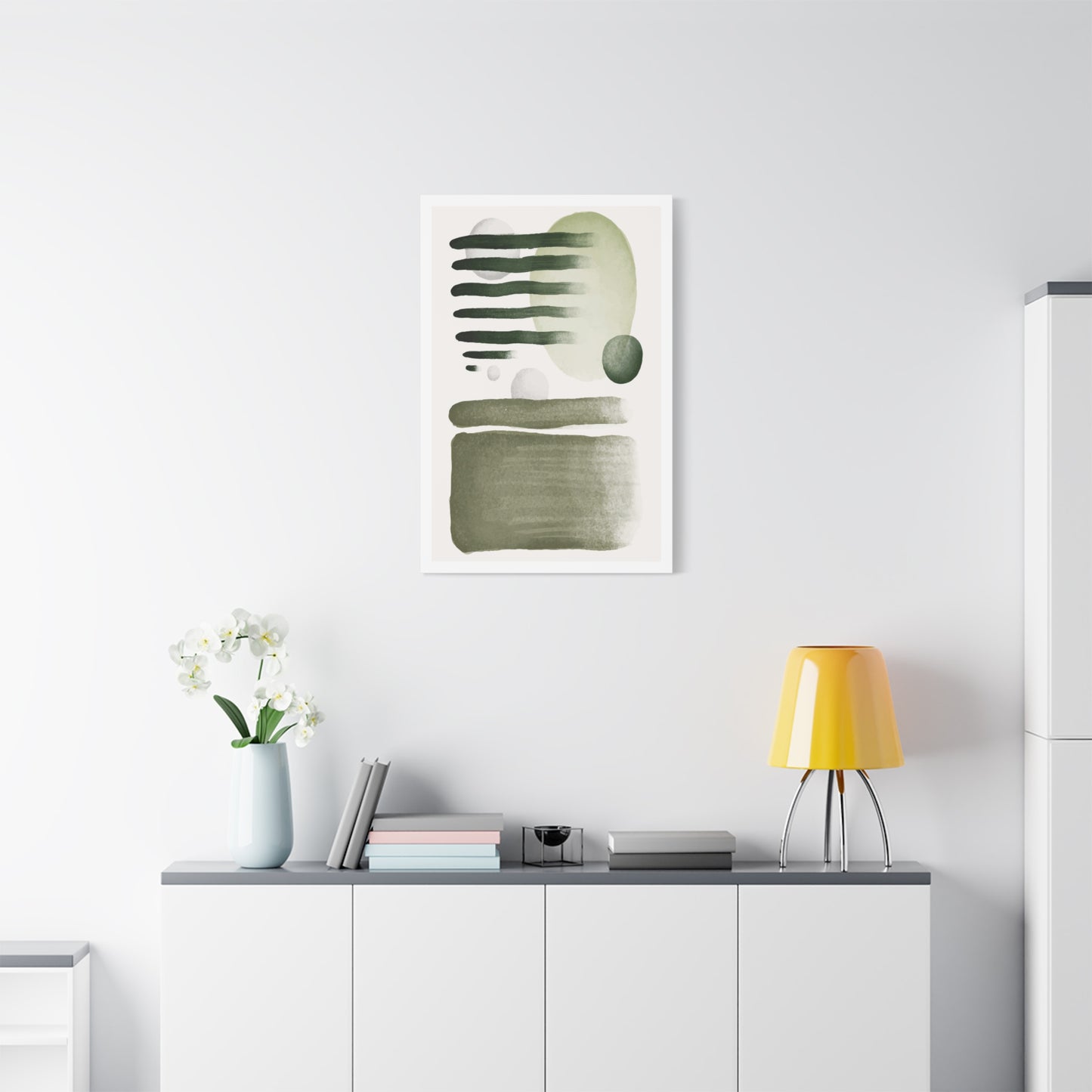 Olive Green Art Set 1.1 - Matte Canvas Decor with Minimalist Leaf Design