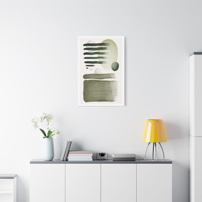 Olive Green Art Set 1.1 - Matte Canvas Decor with Minimalist Leaf Design