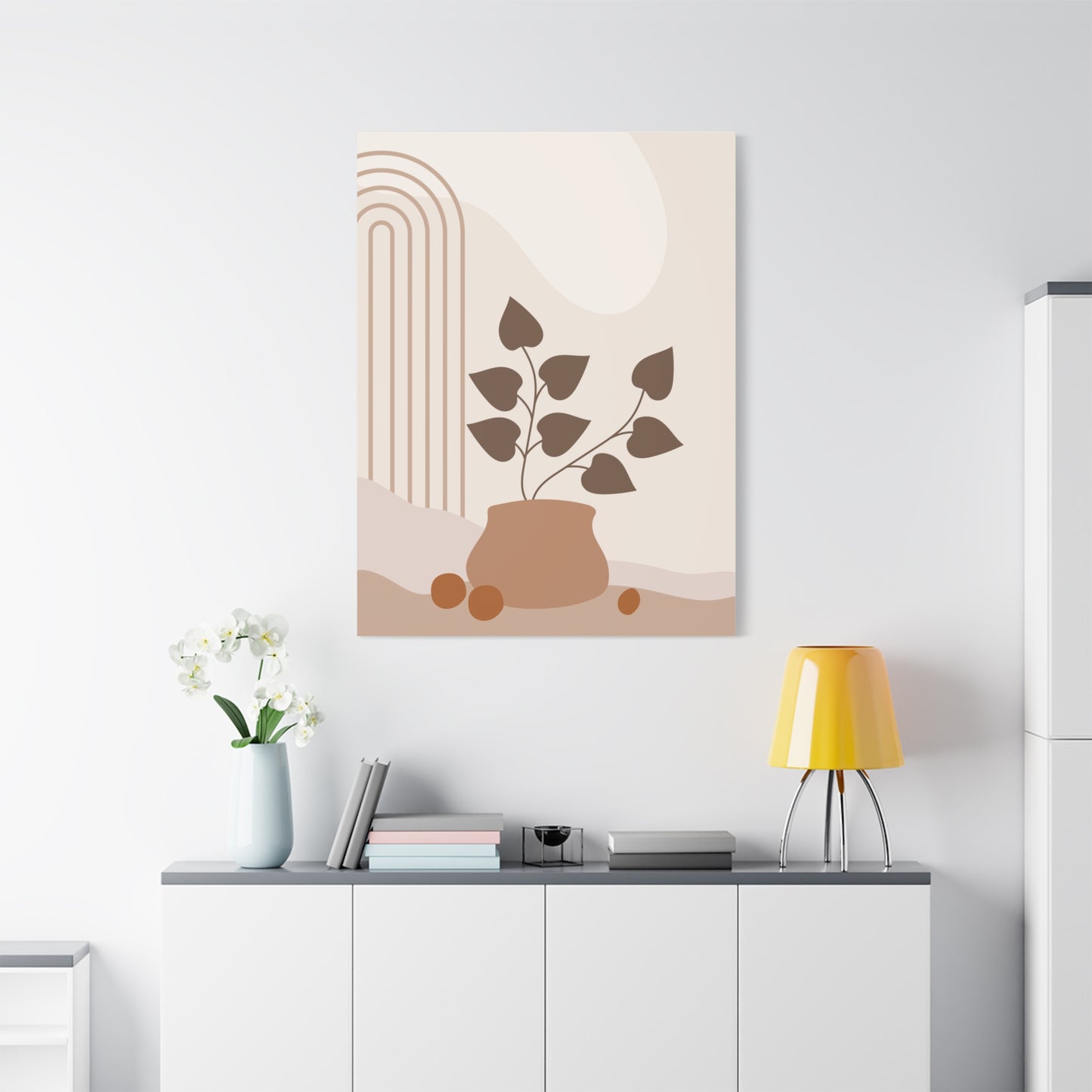 Brown View Wall Art Set 1.3 - Matte Canvas Decor with Minimalist Leaf Design
