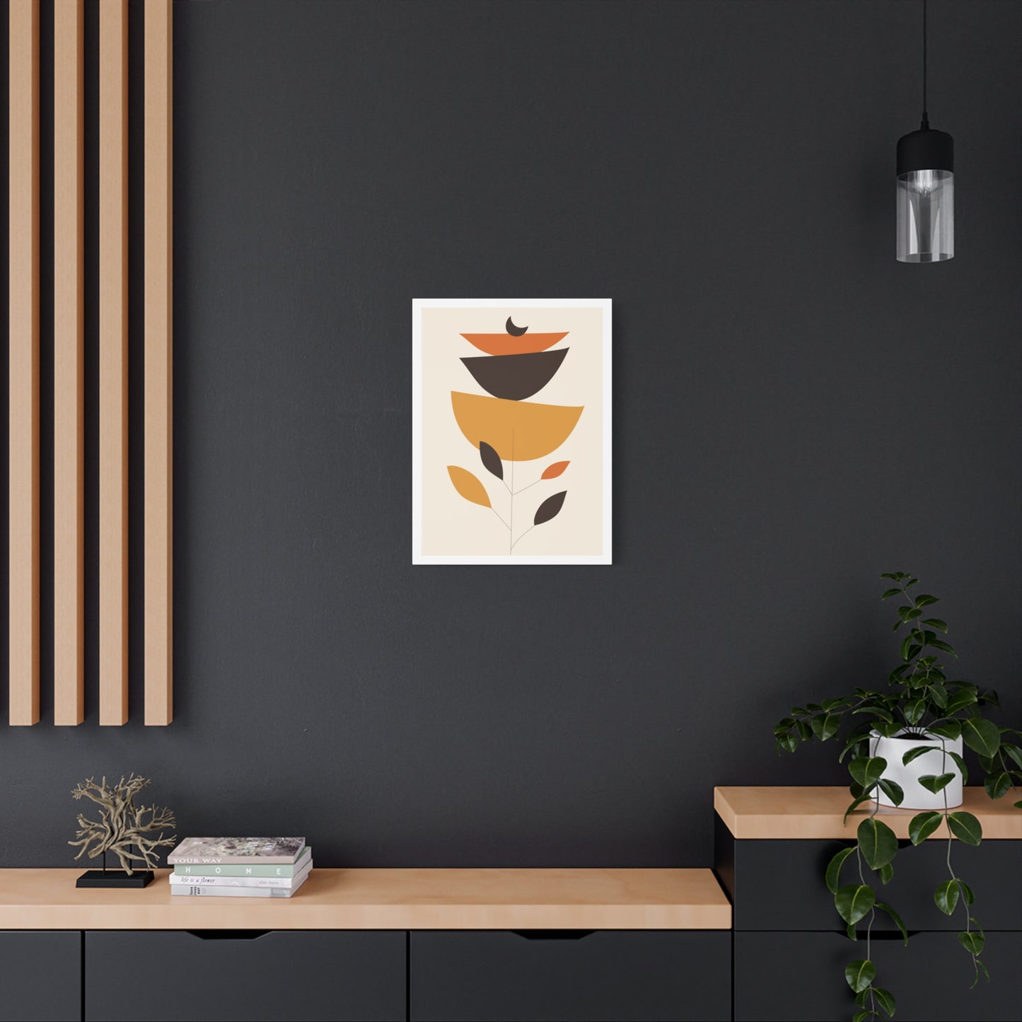 Lunar Bloom Art Set 1.2 - Matte Canvas Decor with Minimalist Leaf Design