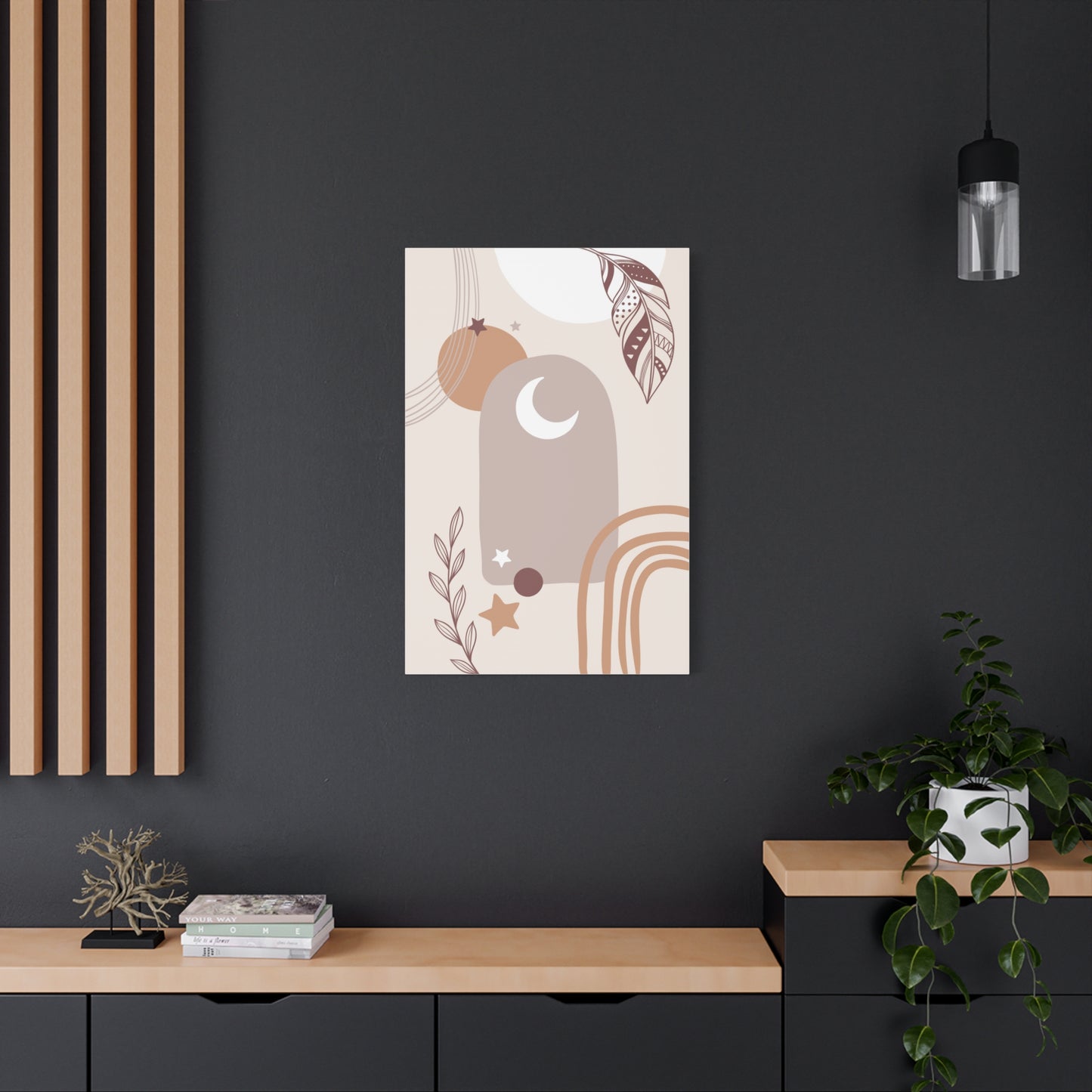 Sunset Botanica Art 1.2 - Matte Canvas Decor with Minimalist Leaf Design