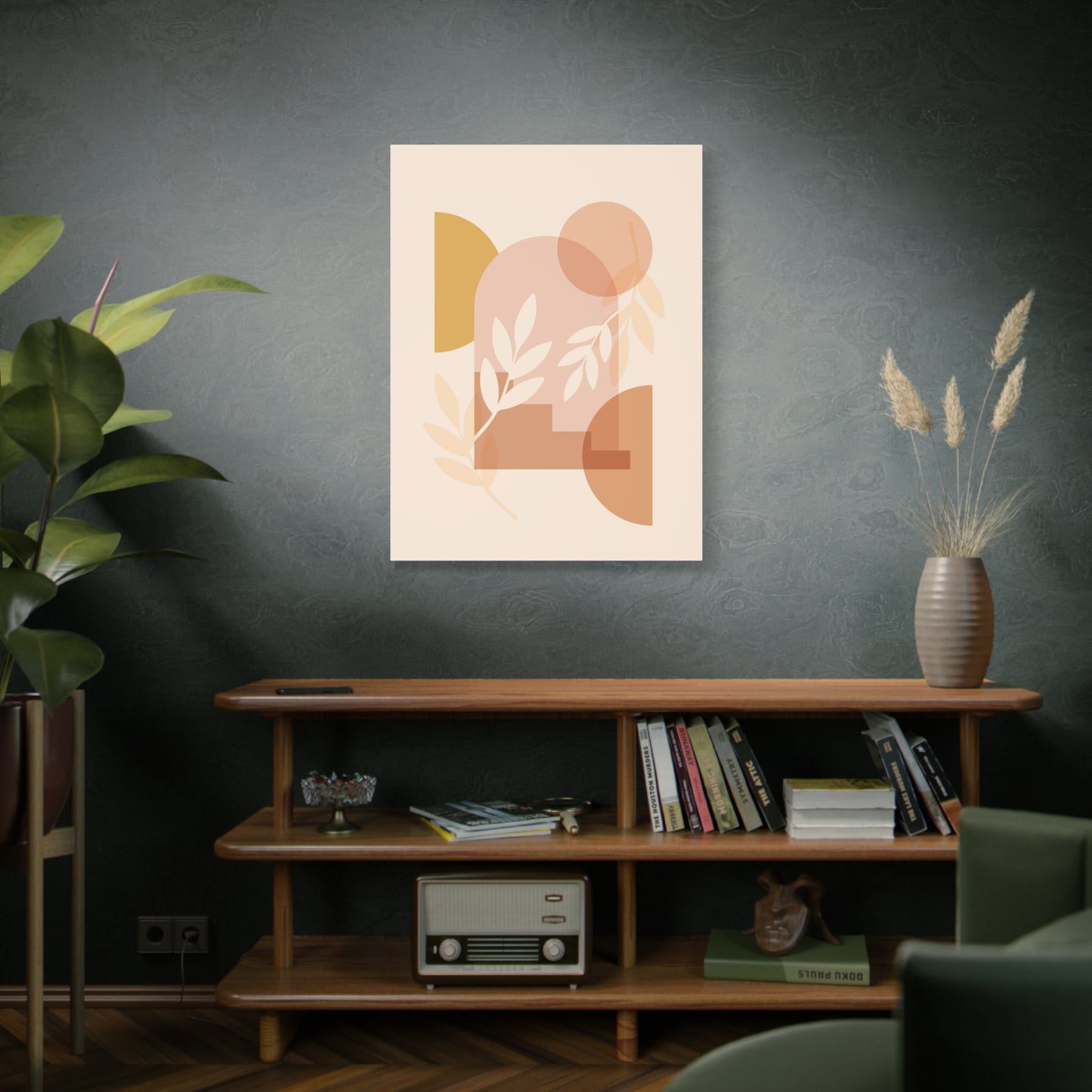 Abstract Terracotta Botanical Art Set 1.1 - Matte Canvas Decor with Minimalist Leaf Design