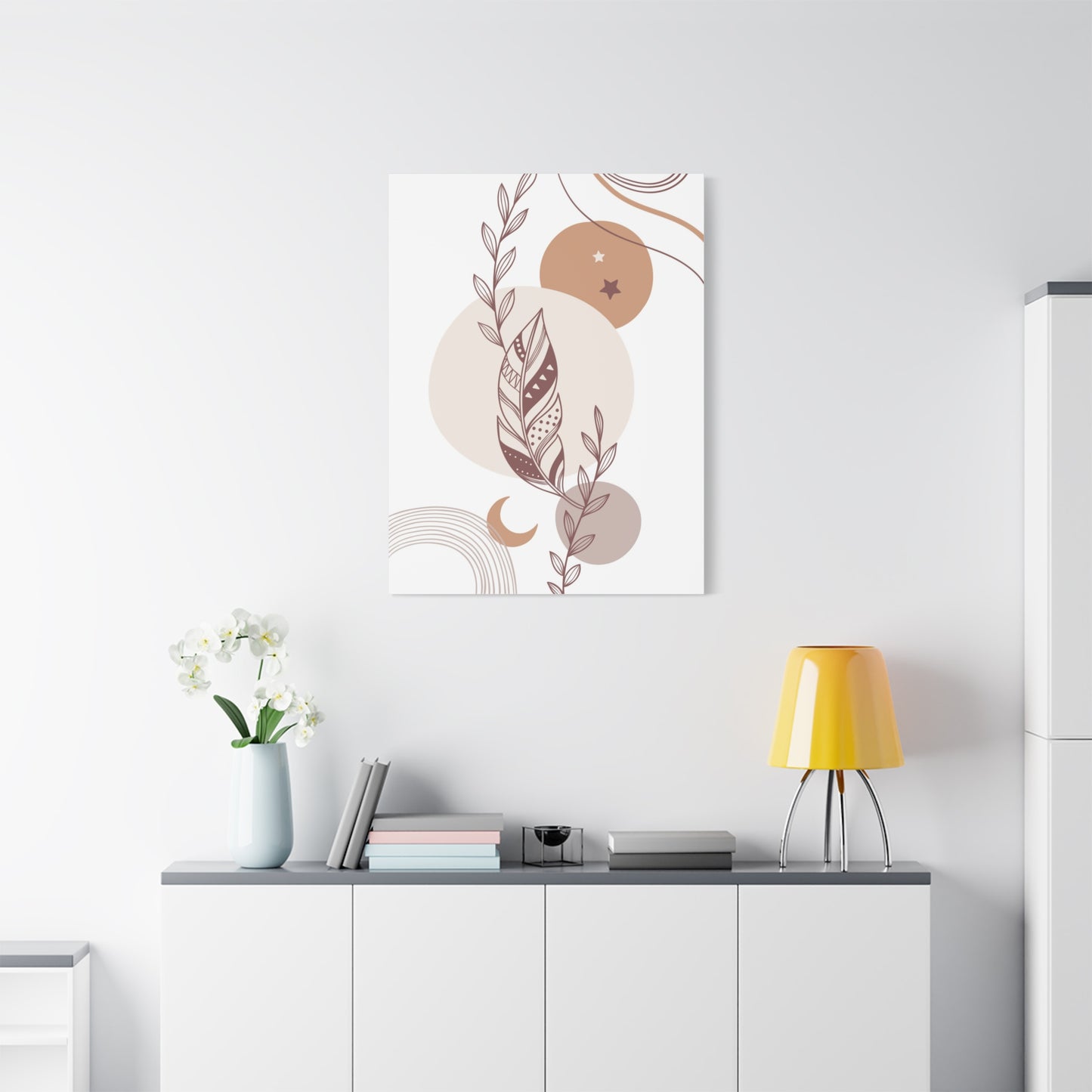 Sunset Botanica Art 1.3 - Matte Canvas Decor with Minimalist Leaf Design