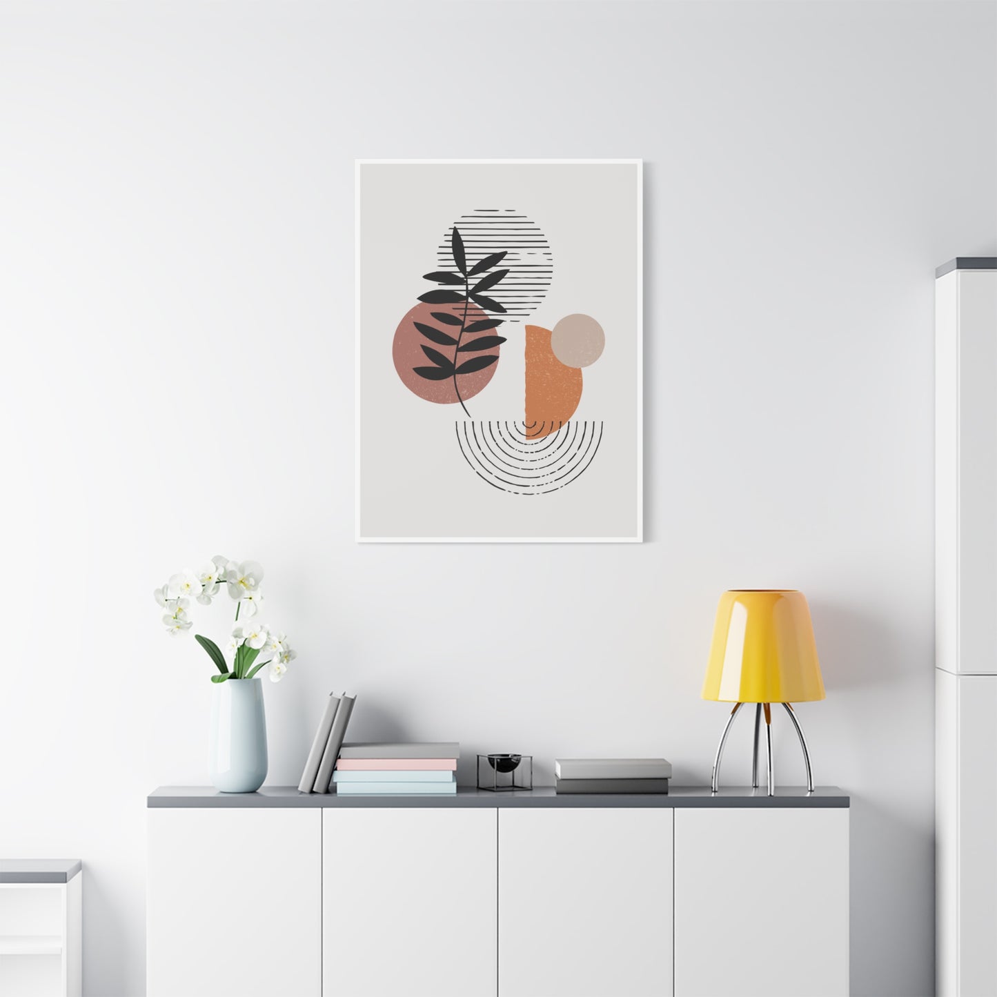 Orange Tone Flower Art Set 1.3 - Matte Canvas Decor with Minimalist Leaf Design