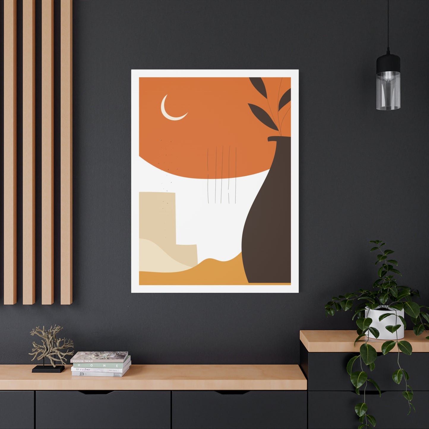 Lunar Bloom Art Set 1.3 - Matte Canvas Decor with Minimalist Leaf Design