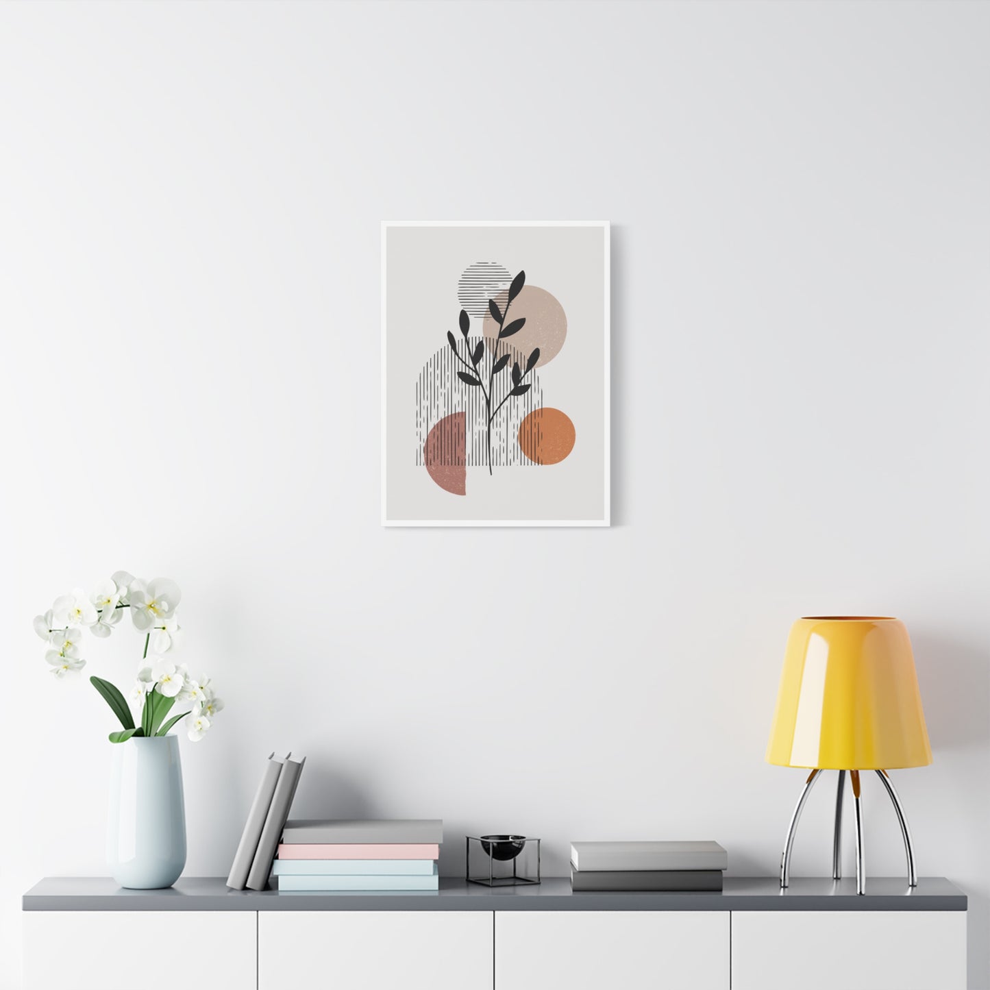Orange Tone Flower Art Set 1.2 - Matte Canvas Decor with Minimalist Leaf Design