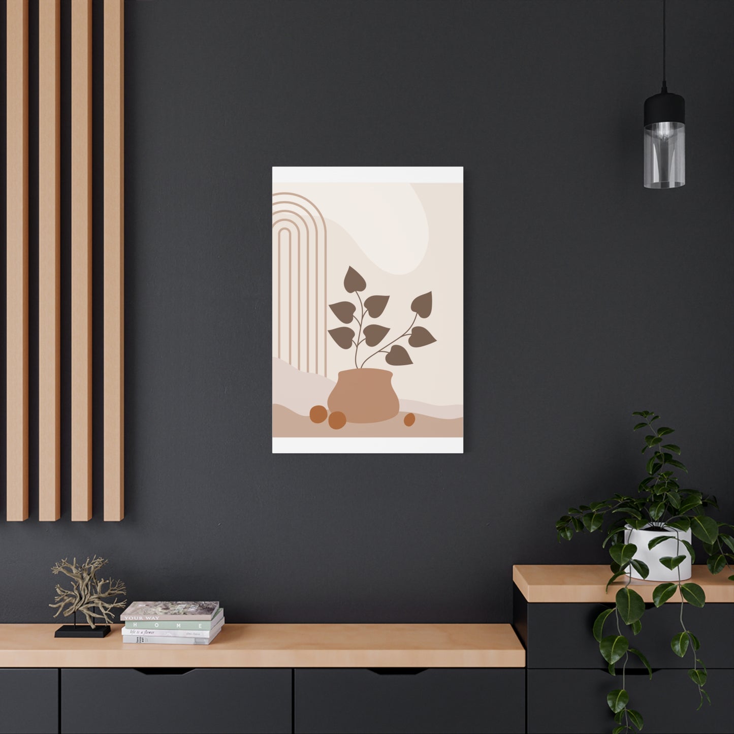 Brown View Wall Art Set 1.3 - Matte Canvas Decor with Minimalist Leaf Design