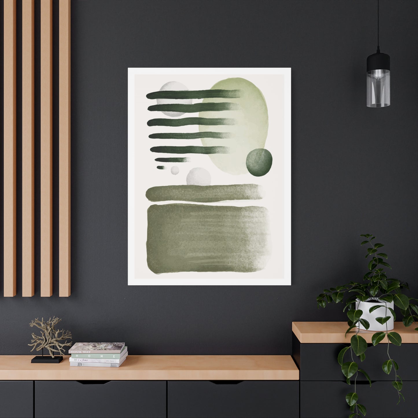 Olive Green Art Set 1.1 - Matte Canvas Decor with Minimalist Leaf Design