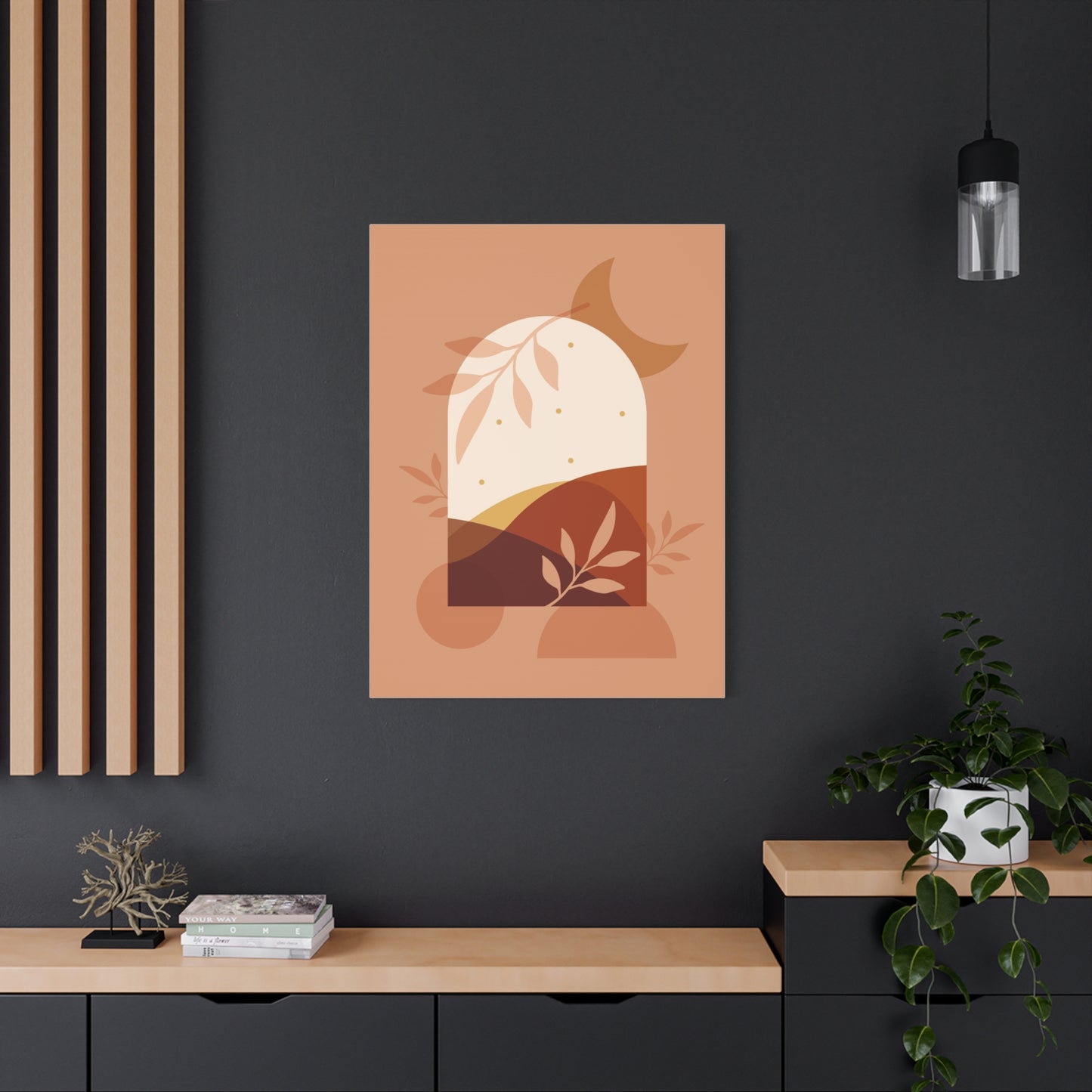 Abstract Terracotta Botanical Art Set 1.3 - Matte Canvas Decor with Minimalist Leaf Design