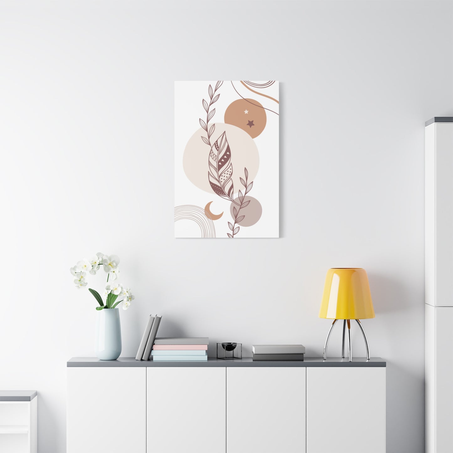 Sunset Botanica Art 1.3 - Matte Canvas Decor with Minimalist Leaf Design
