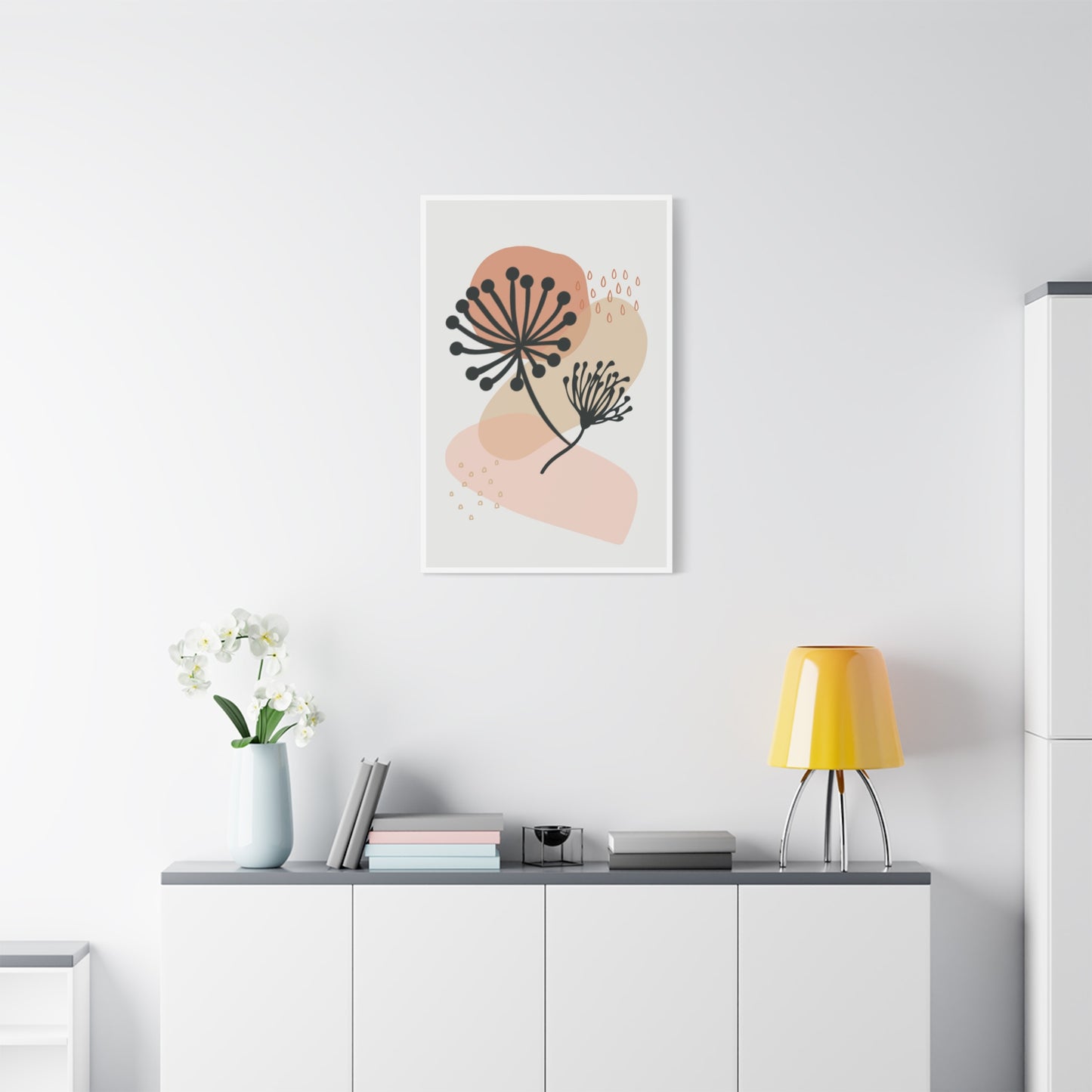 Pink Minimal  Flower Art Set 1.1 - Matte Canvas Decor with Minimalist Leaf Design