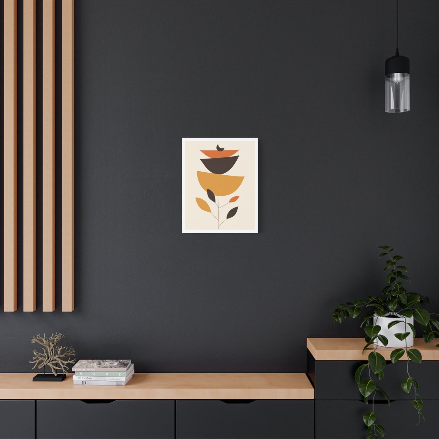 Lunar Bloom Art Set 1.2 - Matte Canvas Decor with Minimalist Leaf Design