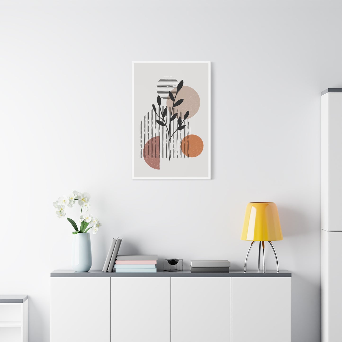 Orange Tone Flower Art Set 1.2 - Matte Canvas Decor with Minimalist Leaf Design