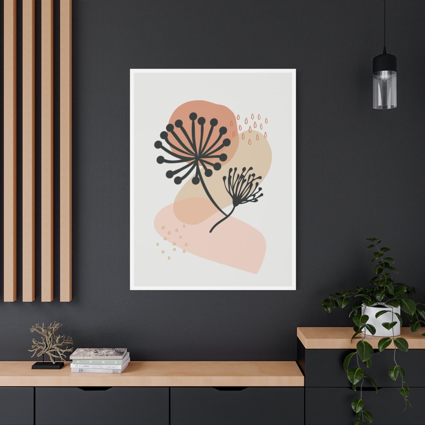 Pink Minimal  Flower Art Set 1.1 - Matte Canvas Decor with Minimalist Leaf Design