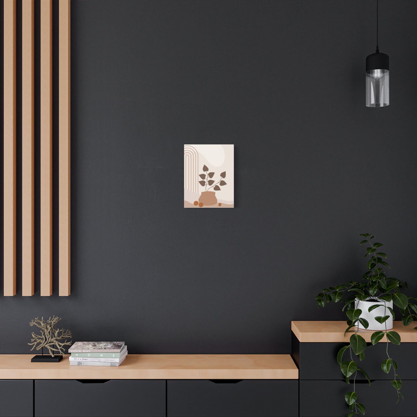 Brown View Wall Art Set 1.3 - Matte Canvas Decor with Minimalist Leaf Design