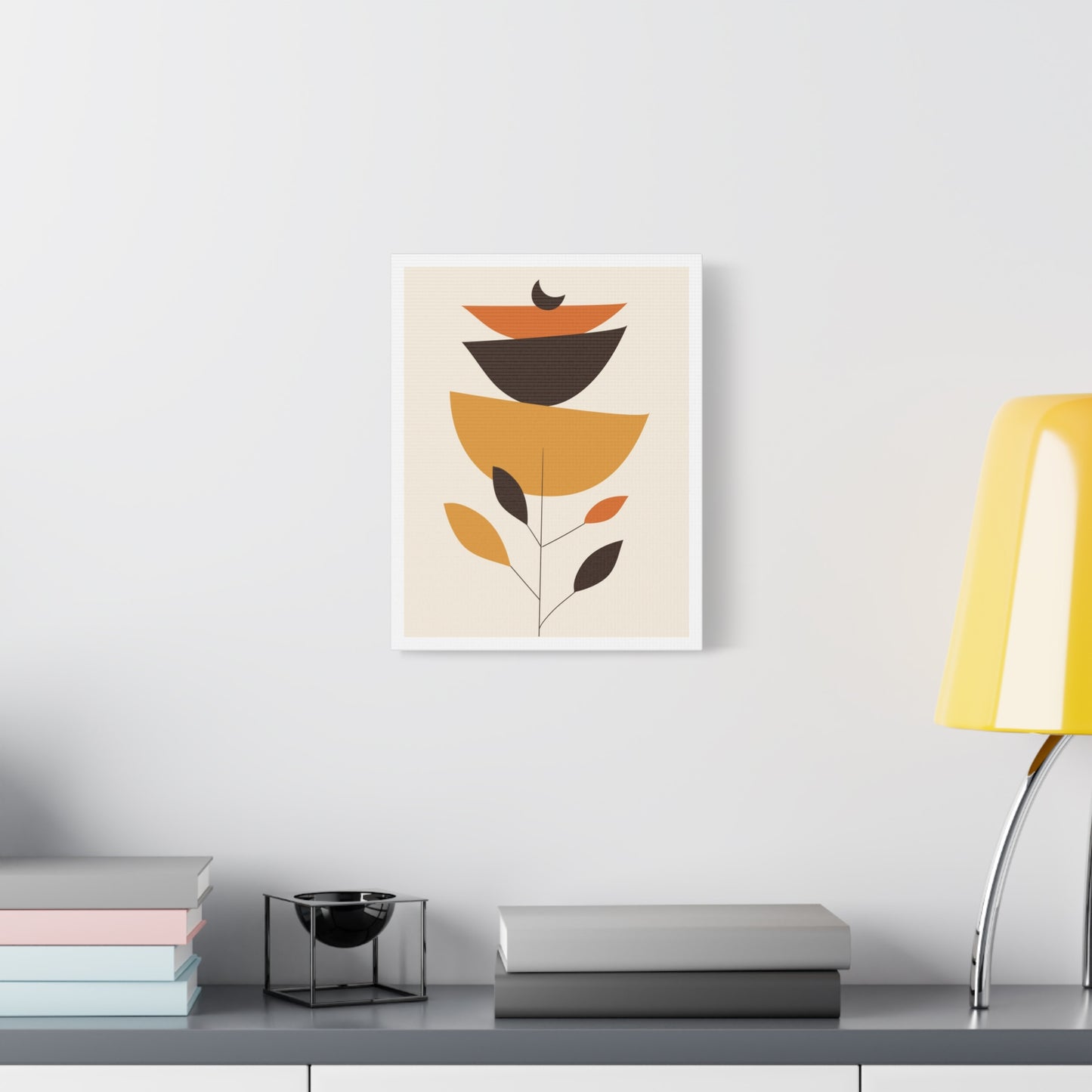 Lunar Bloom Art Set 1.2 - Matte Canvas Decor with Minimalist Leaf Design
