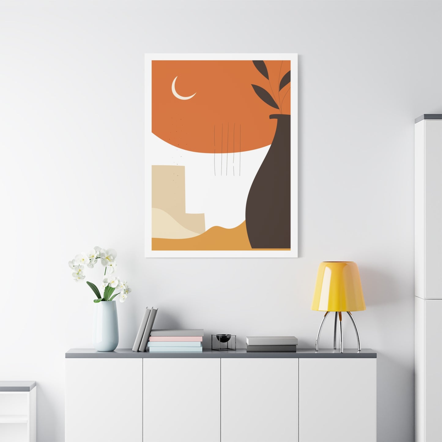 Lunar Bloom Art Set 1.3 - Matte Canvas Decor with Minimalist Leaf Design