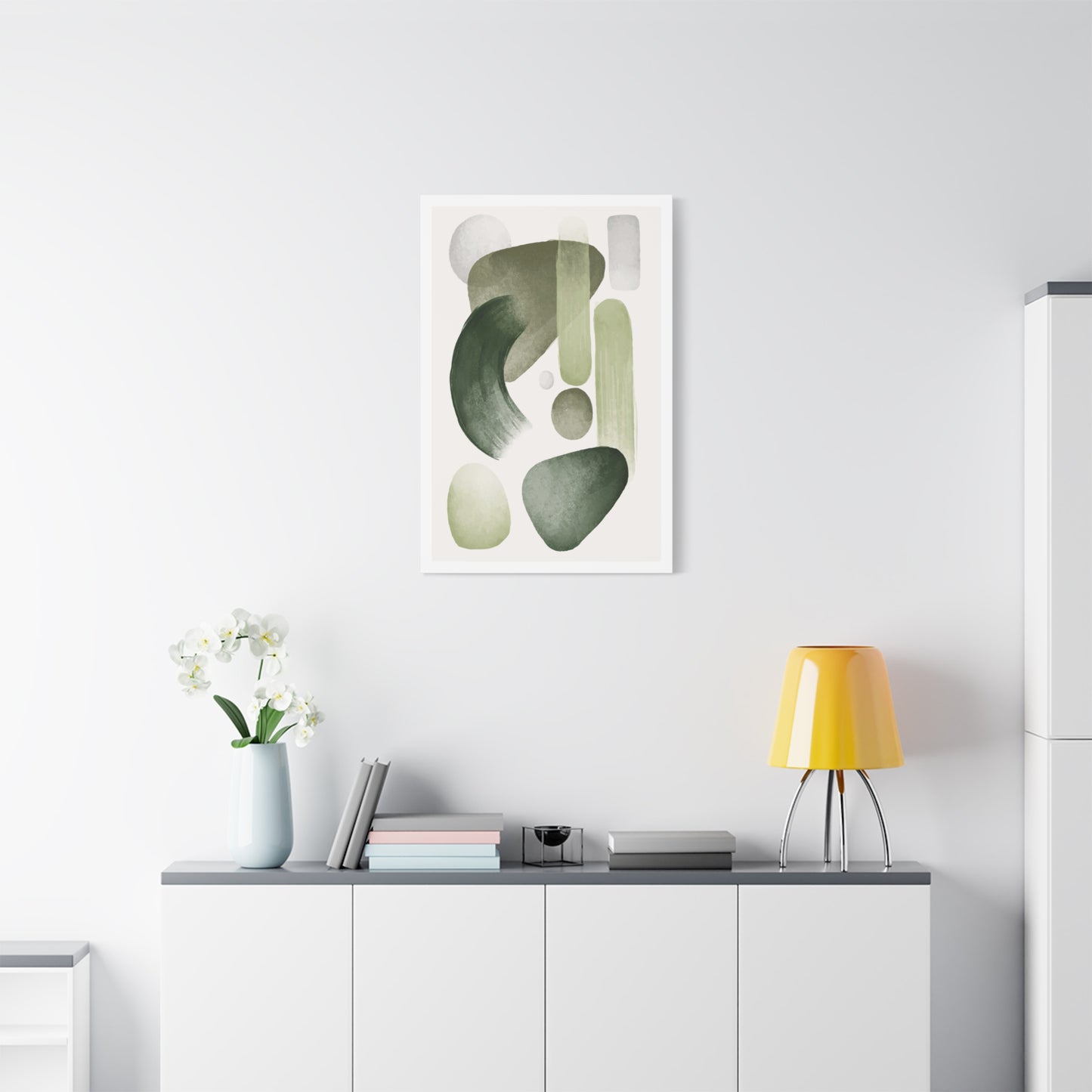 Olive Green Art Set 1.2- Matte Canvas Decor with Minimalist Leaf Design