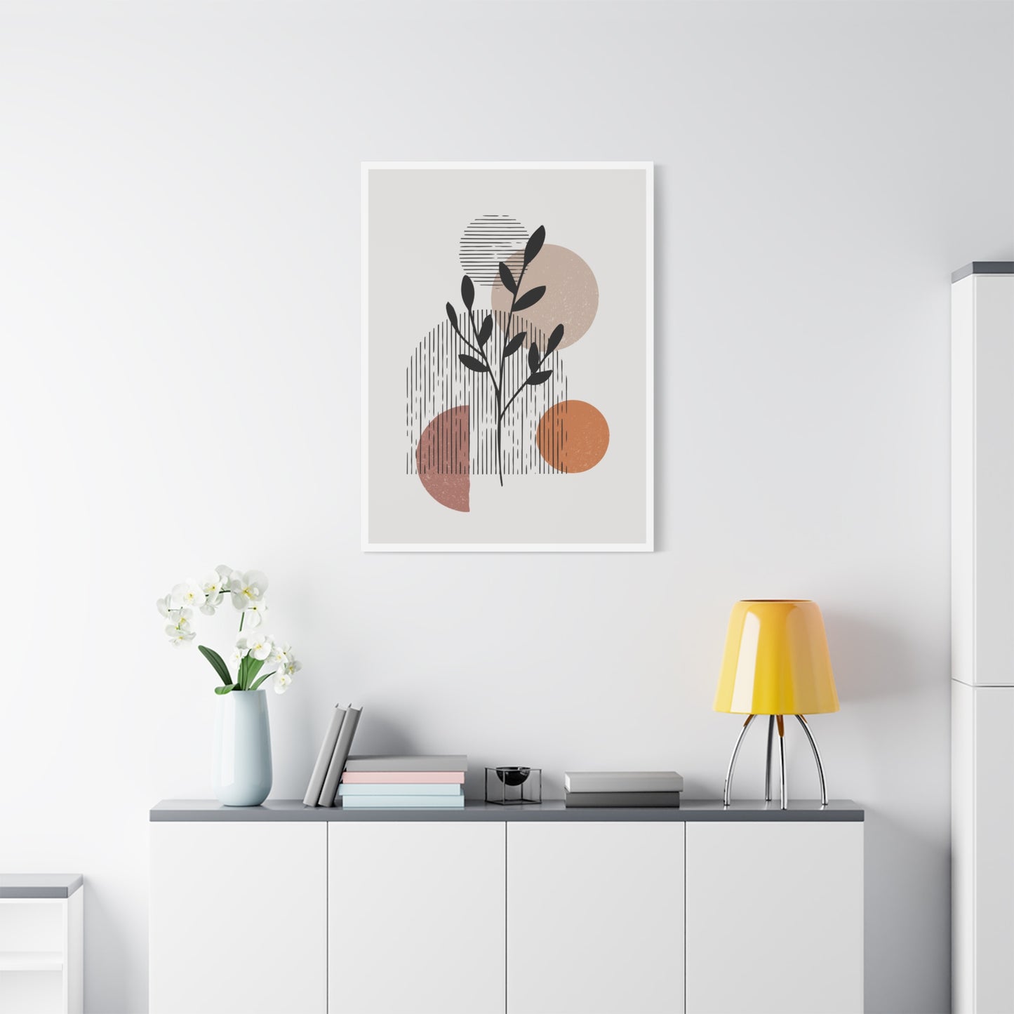 Orange Tone Flower Art Set 1.2 - Matte Canvas Decor with Minimalist Leaf Design