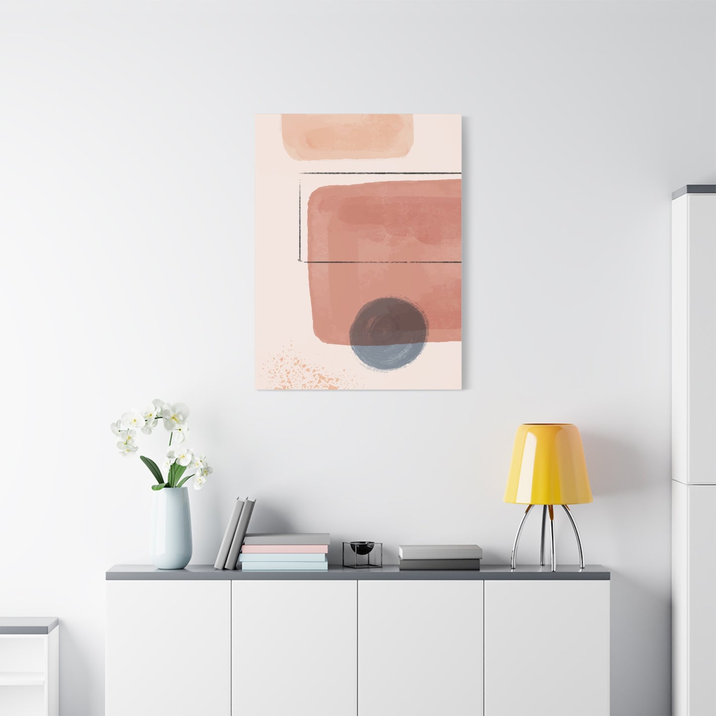 Pink Water Minimal Art Set 1.2 - Matte Canvas Decor with Minimalist Leaf Design