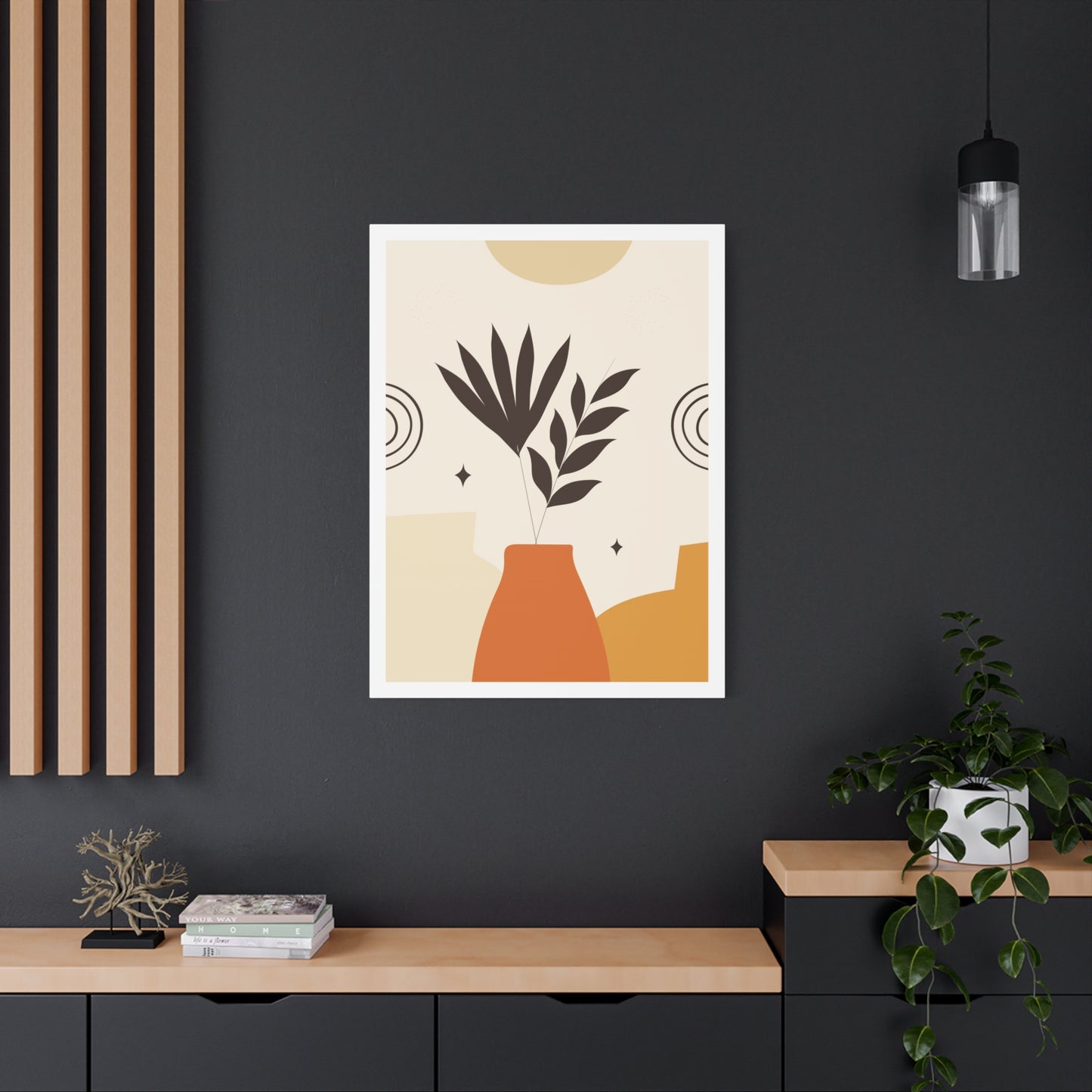 Lunar Bloom Art Set 1.1 - Matte Canvas Decor with Minimalist Leaf Design