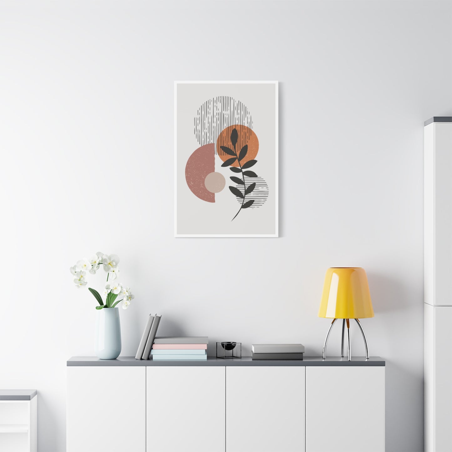Orange Tone Flower Art Set 1.1 - Matte Canvas Decor with Minimalist Leaf Design