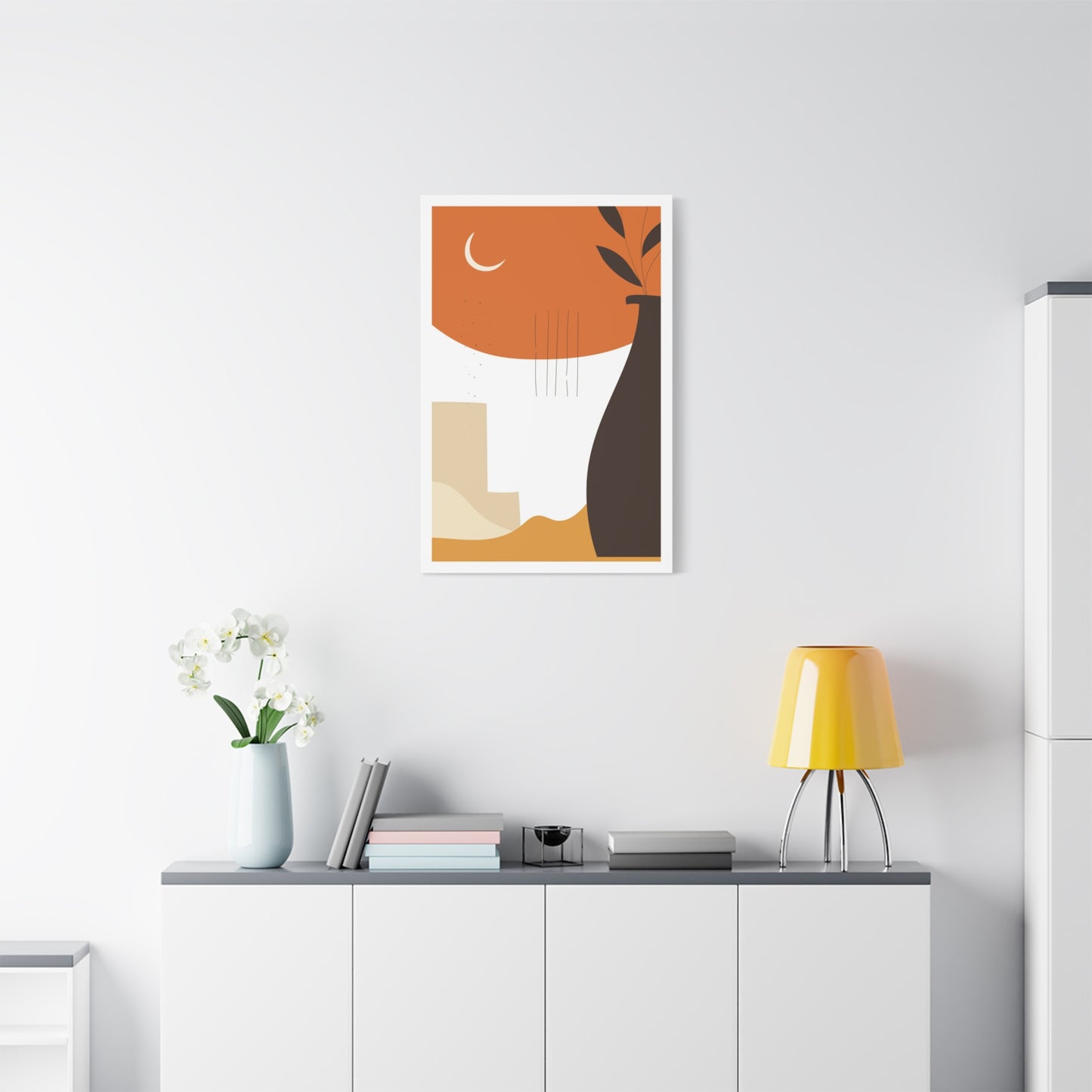 Lunar Bloom Art Set 1.3 - Matte Canvas Decor with Minimalist Leaf Design