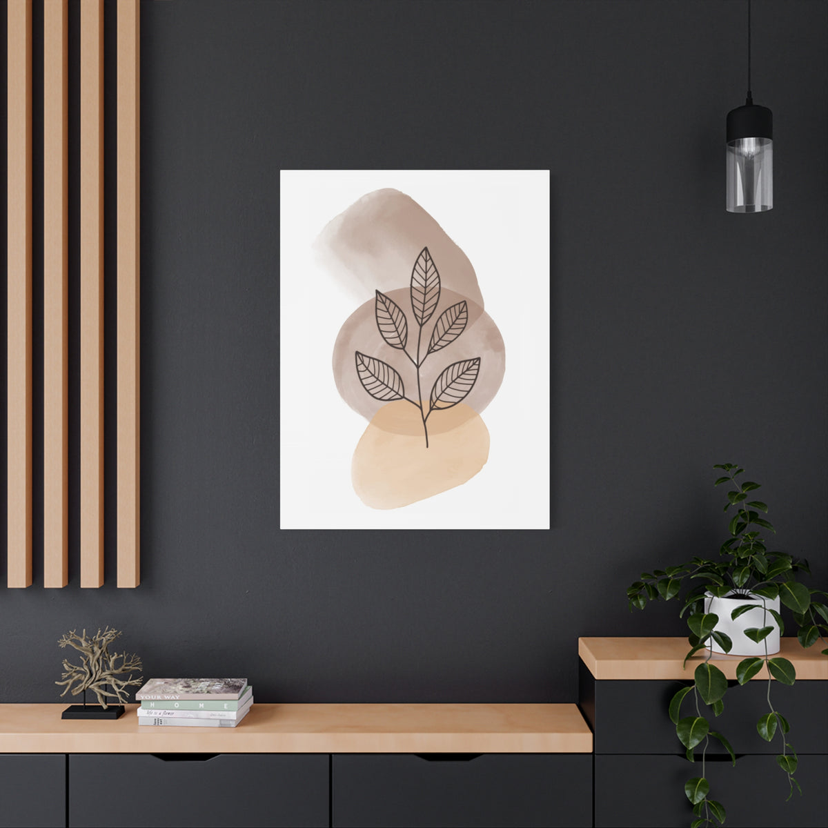 Brown Botanical Wall Art Set 1.2 - Matte Canvas Decor with Minimalist Leaf Design