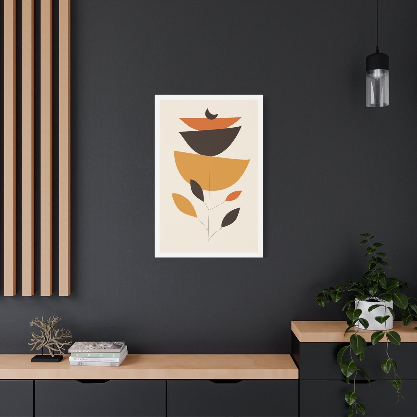 Lunar Bloom Art Set 1.2 - Matte Canvas Decor with Minimalist Leaf Design