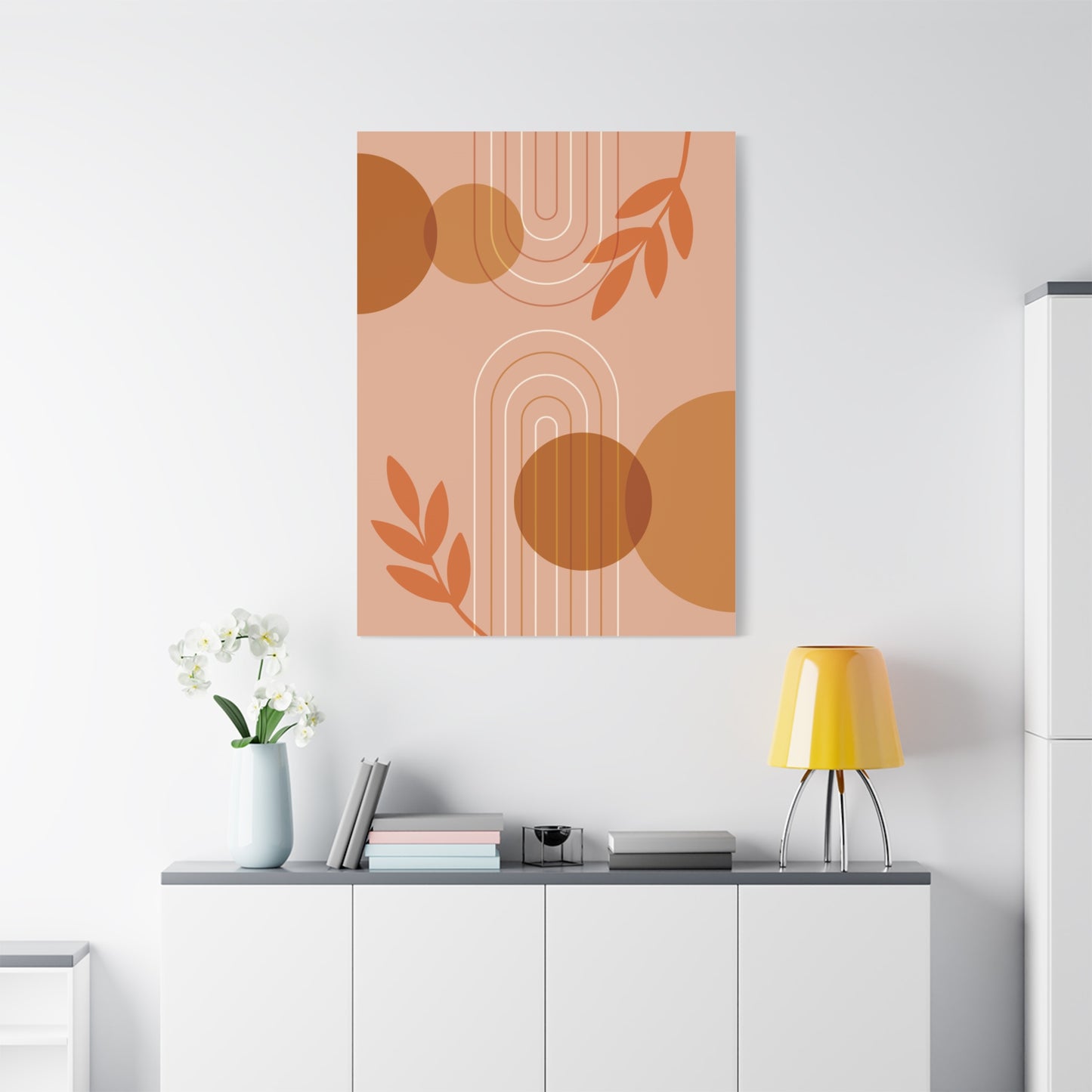 Abstract Terracotta Botanical Art Set 1.2 - Matte Canvas Decor with Minimalist Leaf Design