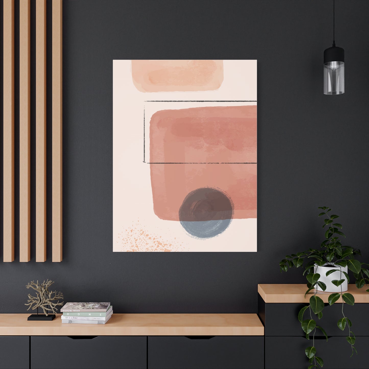 Pink Water Minimal Art Set 1.2 - Matte Canvas Decor with Minimalist Leaf Design