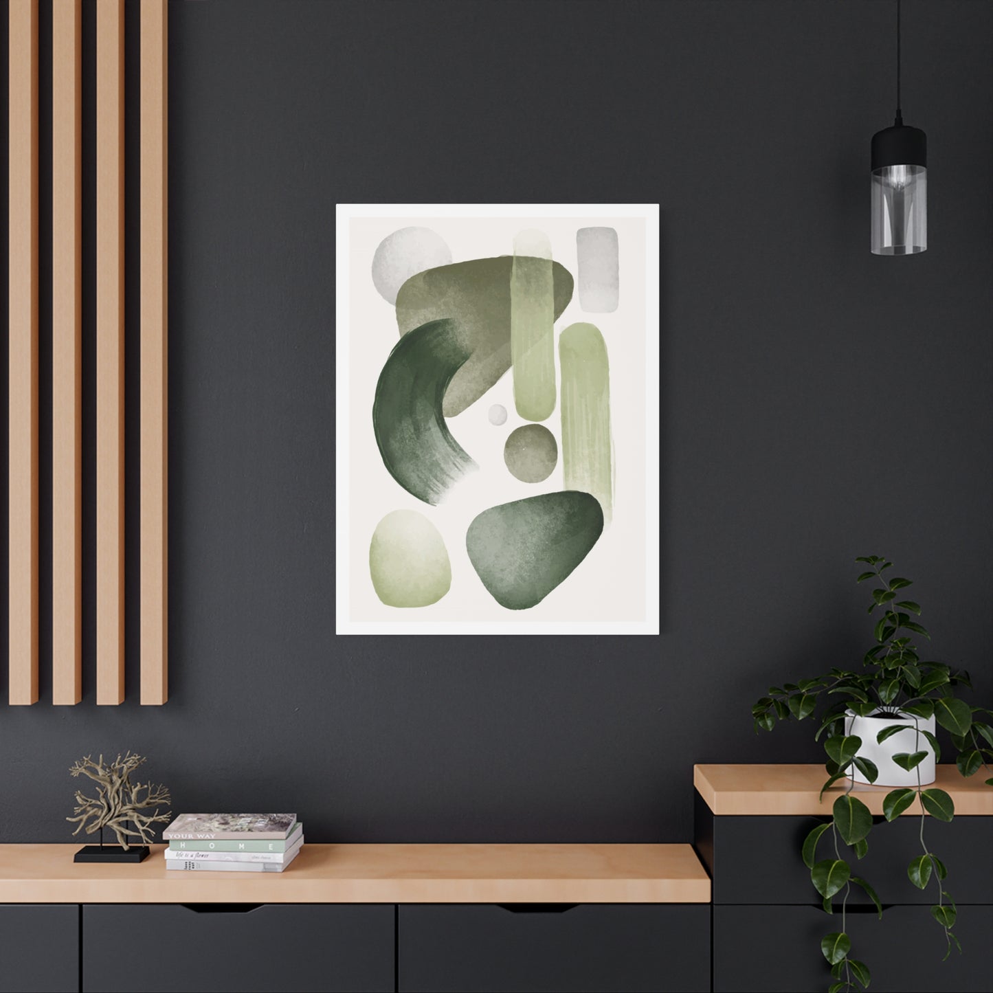 Olive Green Art Set 1.2 - Matte Canvas Decor with Minimalist Leaf Design