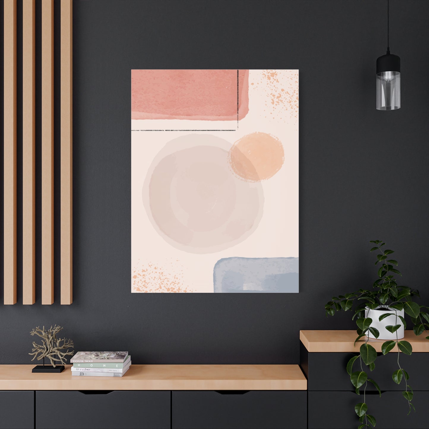 Pink Water Minimal Art Set 1.1 - Matte Canvas Decor with Minimalist Leaf Design
