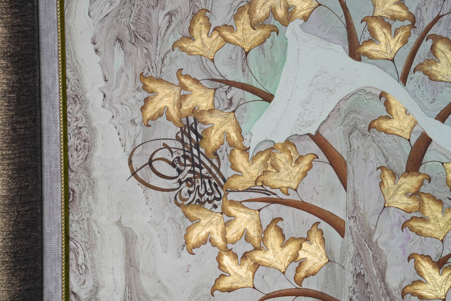 “Ulu Çınar – 22K Gold Turkish Ebru Wall Art”