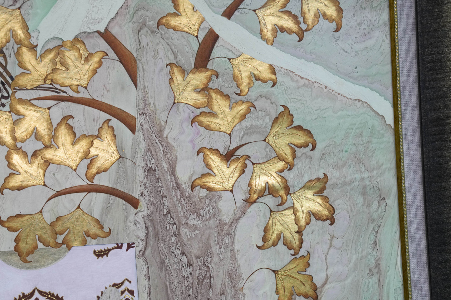“Ulu Çınar – 22K Gold Turkish Ebru Wall Art”