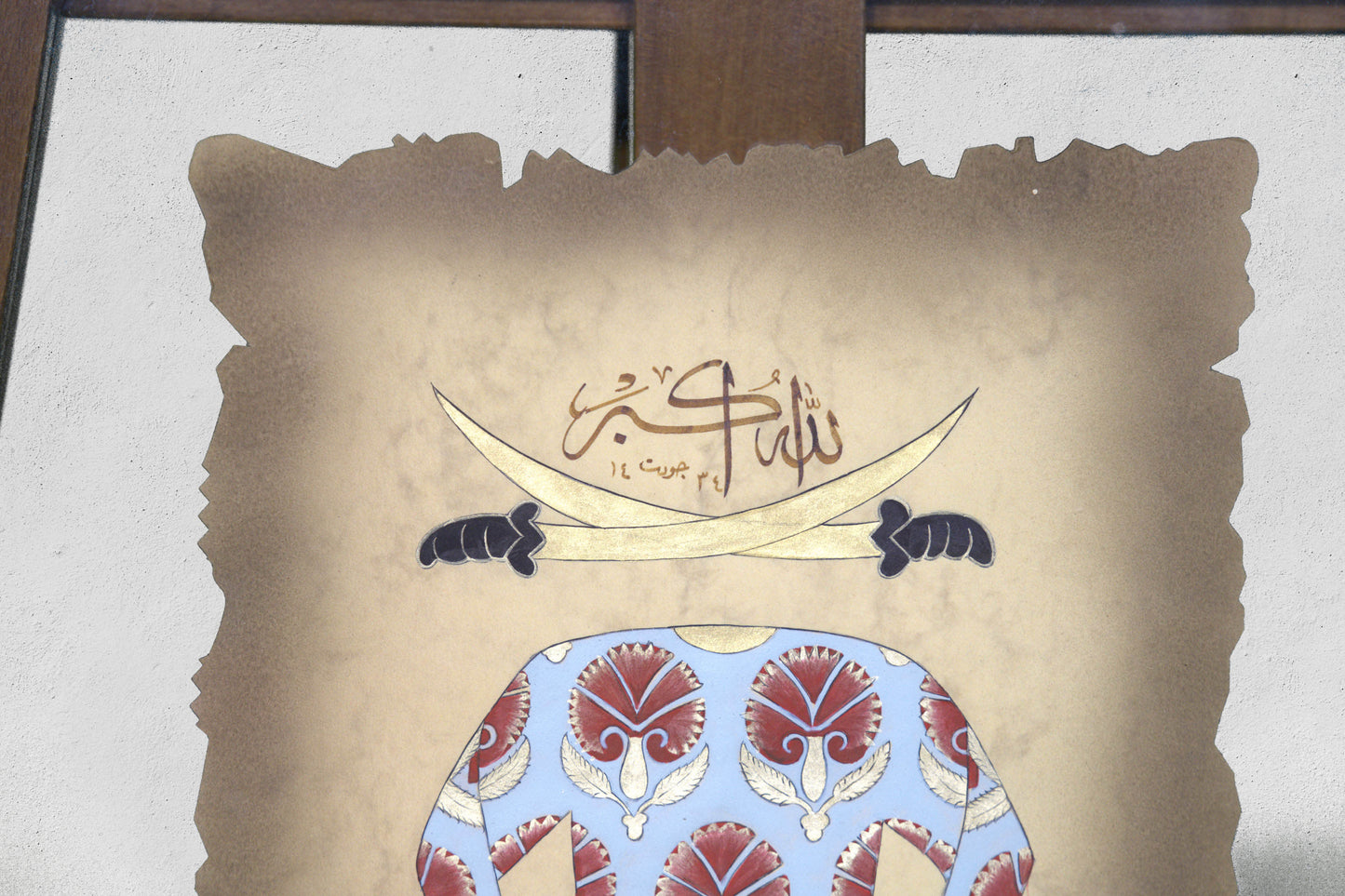Ottoman Kaftan – 22K Gold Turkish Art, Handmade Burnt Paper Calligraphy, Traditional Islamic Artwork, Collectible Wall Art