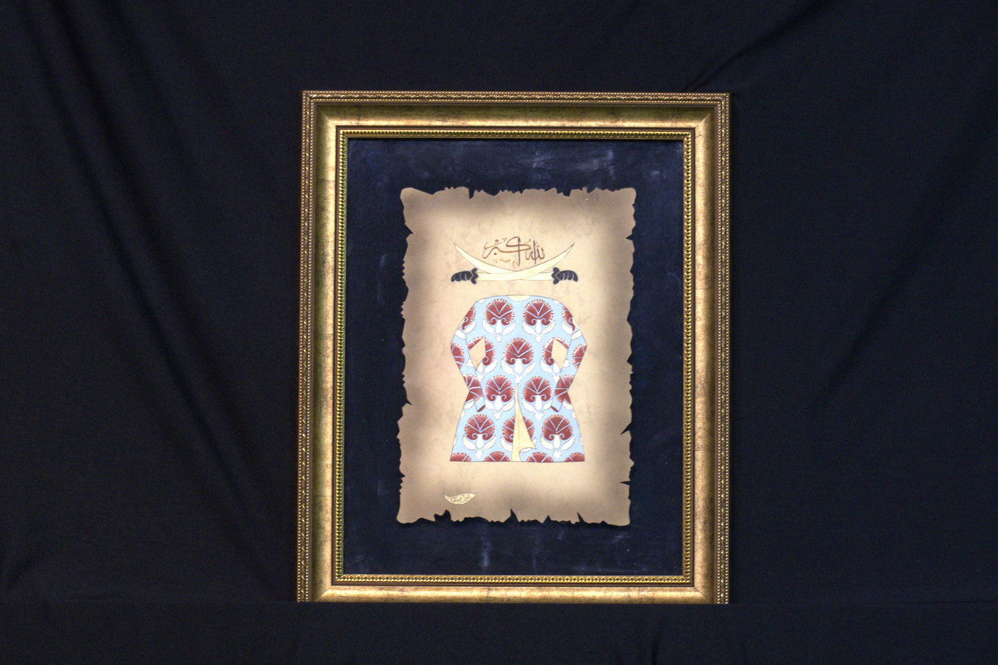 Ottoman Kaftan – 22K Gold Turkish Art, Handmade Burnt Paper Calligraphy, Traditional Islamic Artwork, Collectible Wall Art